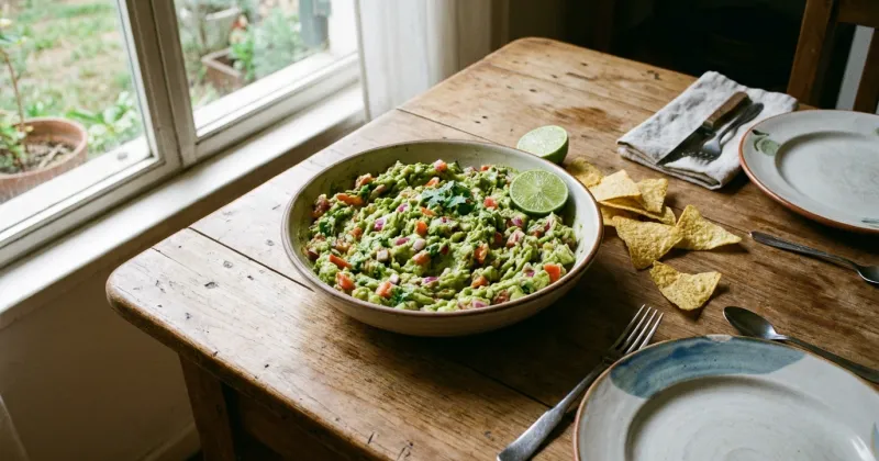 Guacamole casero — Guacamole fresco y cremoso, con el punto justo de limón y picante, para nachos o como acompañamiento.