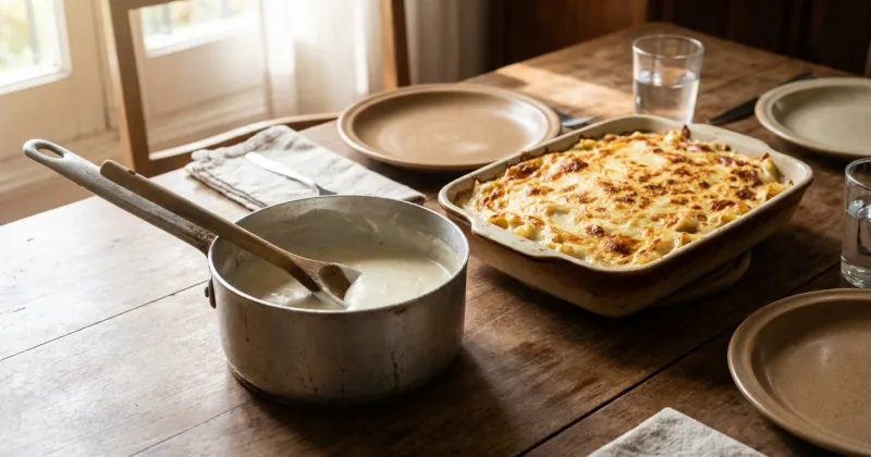 Salsa blanca (bechamel) — La bechamel clásica, lisa y sin grumos, para gratinar pastas, lasañas o verduras.