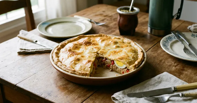 Tarta de atún — Tarta salada de atún con cebolla y queso, con masa casera o de tapa comprada, para una cena rápida.